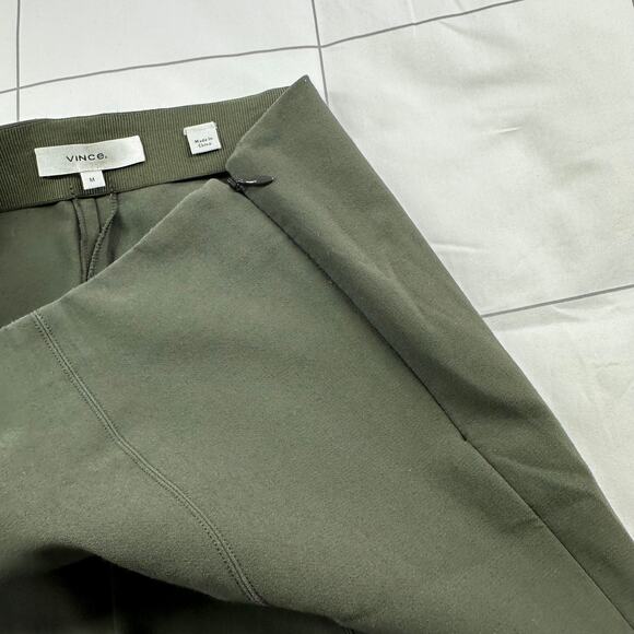 Vince Pants Womens Medium Green Front Seam Ponte Stretch Ankle Slit Side Zip - Picture 8 of 14